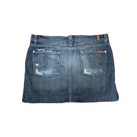 7 For All Man Kind Rocker Mini Skirt Women's 32" Dark Denim 100% Cotton  w/ Slit - Picture 2 of 10
